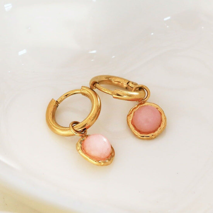 Boucles d'oreilles créole avec pierre ronde rose