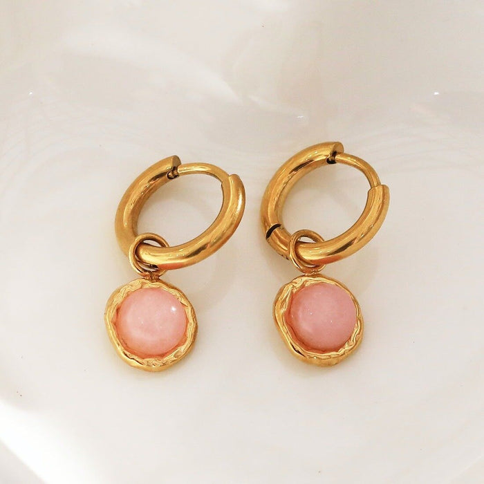 Boucles d'oreilles créole avec pierre ronde rose