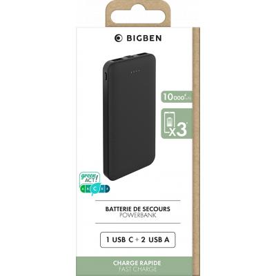 Batterie Externe de Secours 10000mAh, Charge Rapide 2x USB + USB-C, Bigben  - Noir - Français